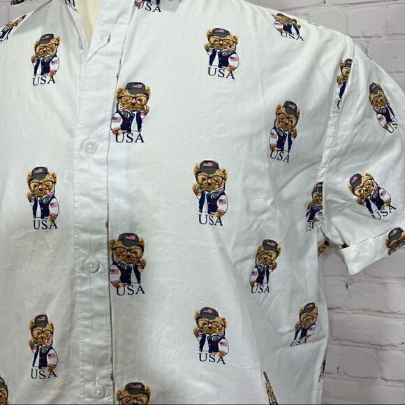 DENIM & FLOWER shirt All American Teddy Bear image like  Ralph Lauren bear NWT - Picture 2 of 6